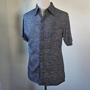 Odo Mens 90s Y2K Boy Band Club Slinky Knit Snap Front Shirt Gray Silver M